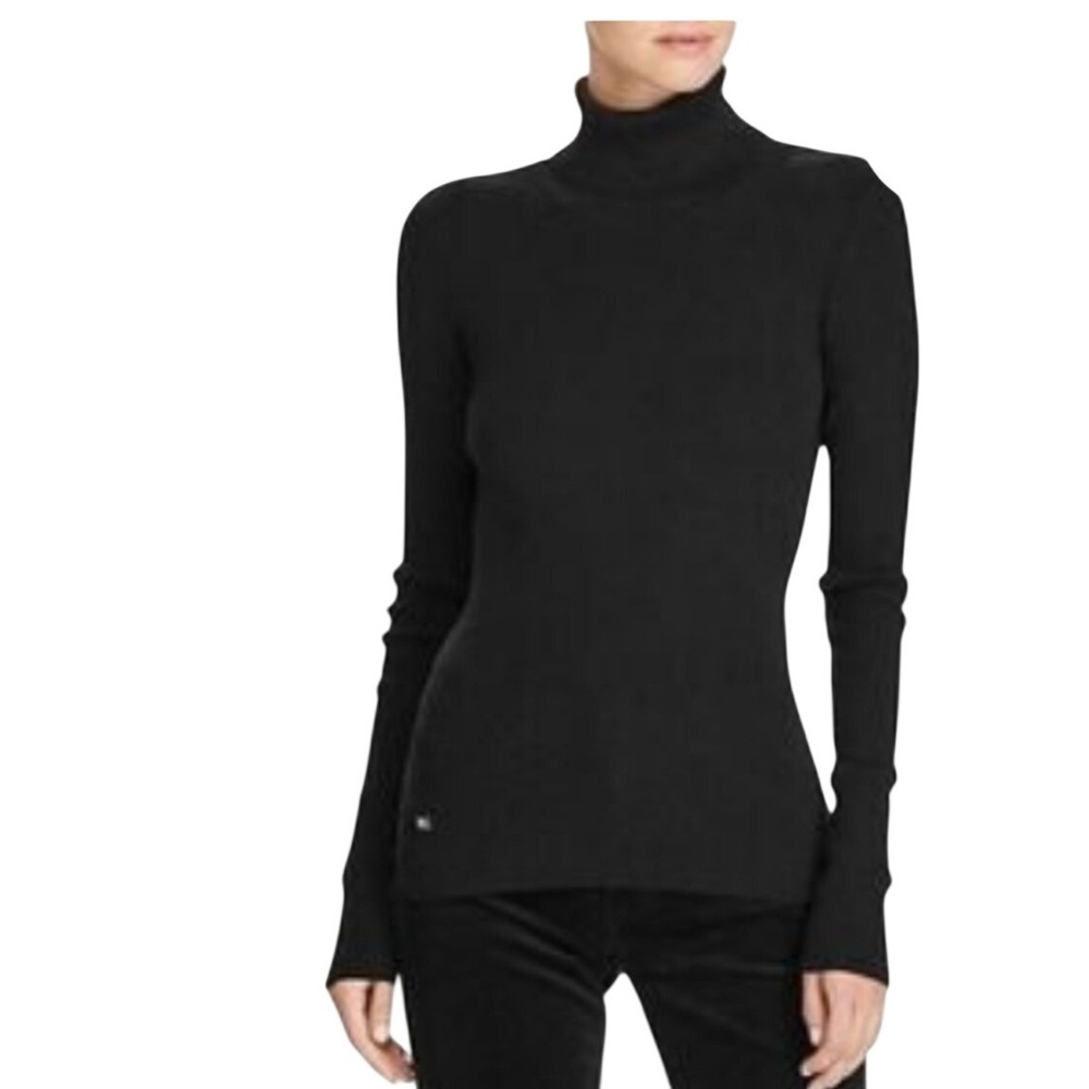Ralph Lauren Womens Ribbed Turtleneck Top Medium Black Classic Preppy Minimalist